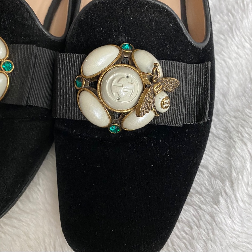 Gucci Black Velvet Jewel-Embellished Loafers - Picture 5 of 16